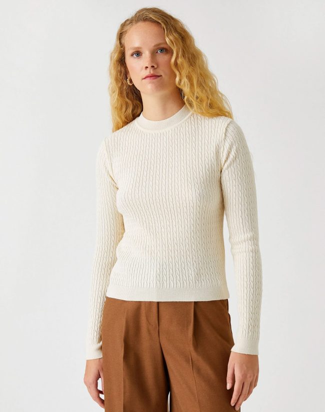 Knitted Detailed Sweater Cream - Image 3