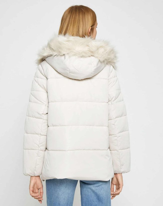 Hooded Short Down Jacket Plush Detailed - Image 4